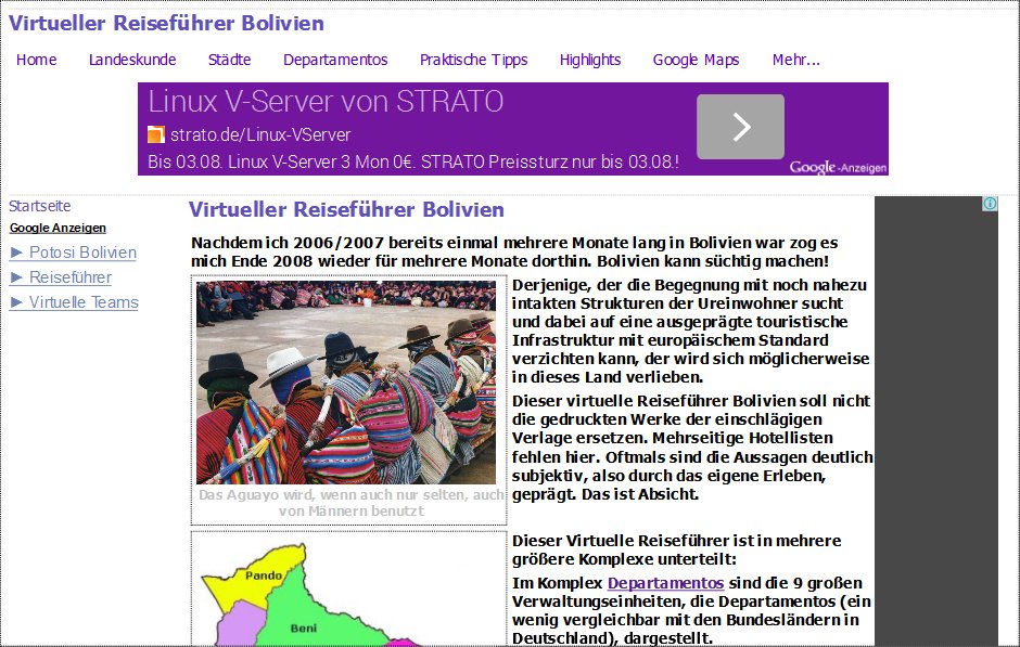 Screenshot Website Virtueller-Reisefuehrer-Bolivien