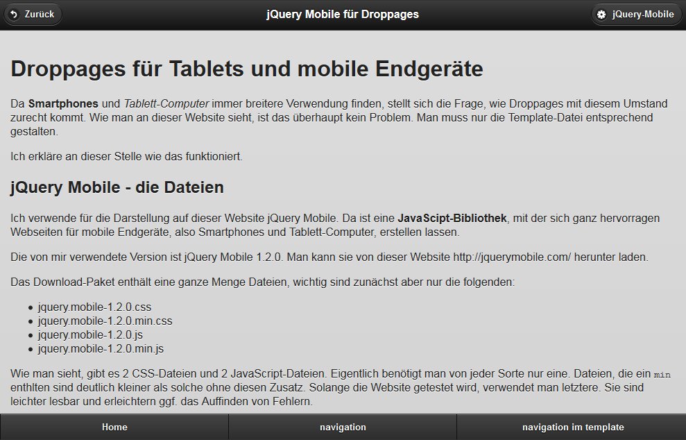 Responsive Website bei Droppages mit jQuery Mobile